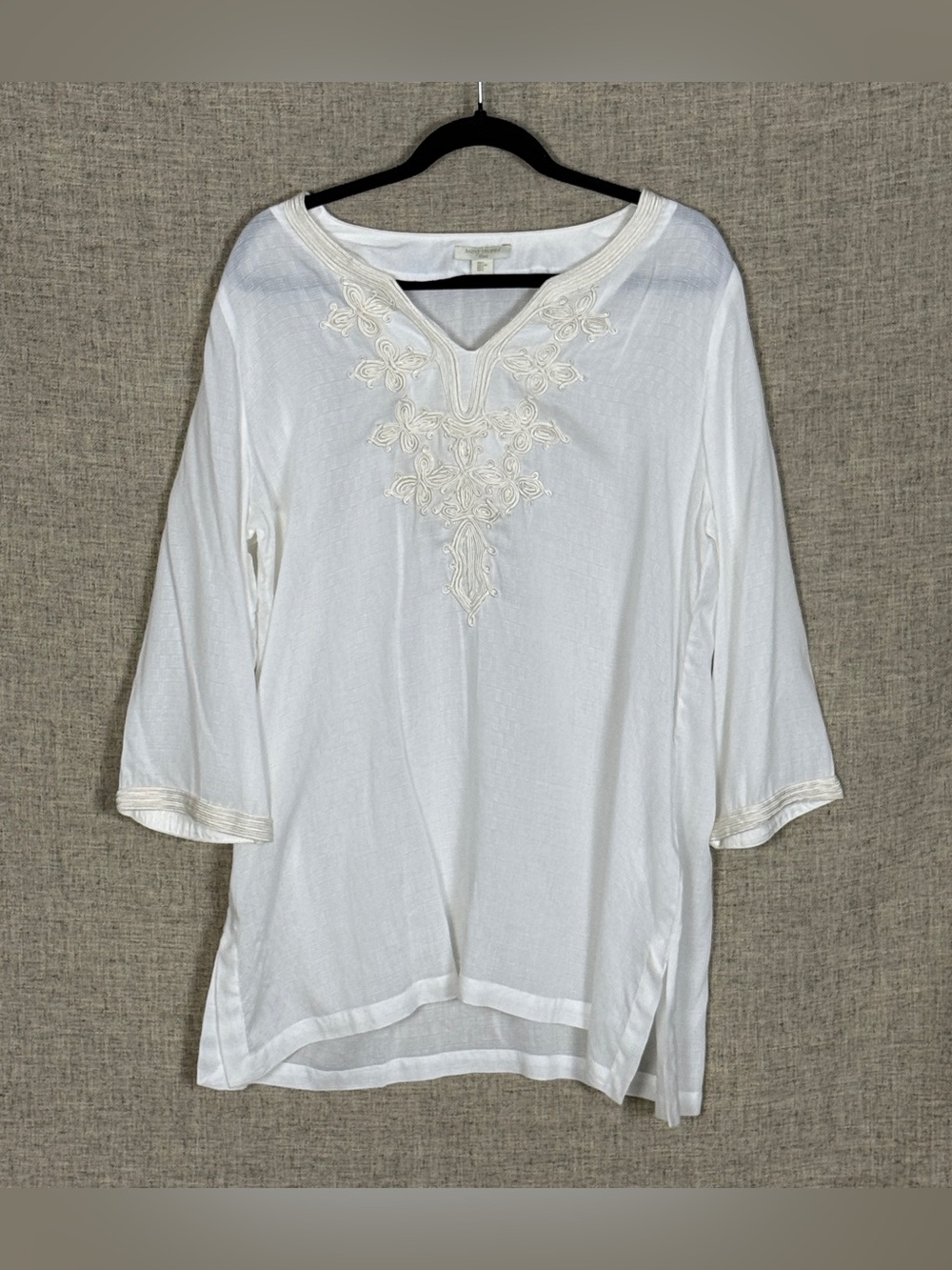 Saint Tropez West Ivory Soutache Trimmed V-Neck Tunic